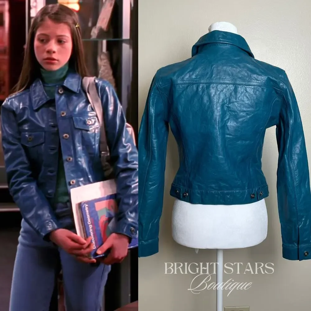 Rare Blue Teal Leather Jacket ASO Dawn Summers Buffy The Vampire Slayer Y2K